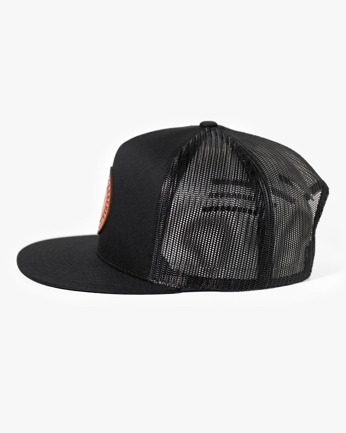 Leather Patch Classic Snapback Trucker Hat - Black
