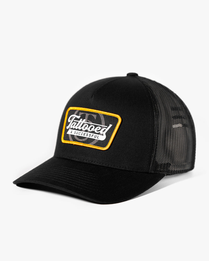 Vintage 5 Panel Retro Trucker Hat - Black
