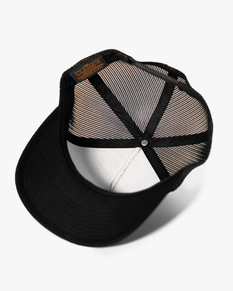 Vintage 5 Panel Retro Trucker Hat - Black