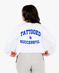WKND Crop Crewneck - White w/ Royal