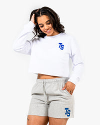 WKND Crop Crewneck - White w/ Royal