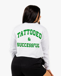 WKND Crop Crewneck - White w/ Green