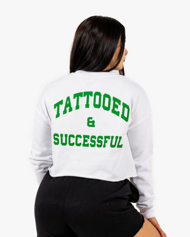 WKND Crop Crewneck - White w/ Green