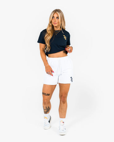 WKND Crop Tee - Navy w/ Gold
