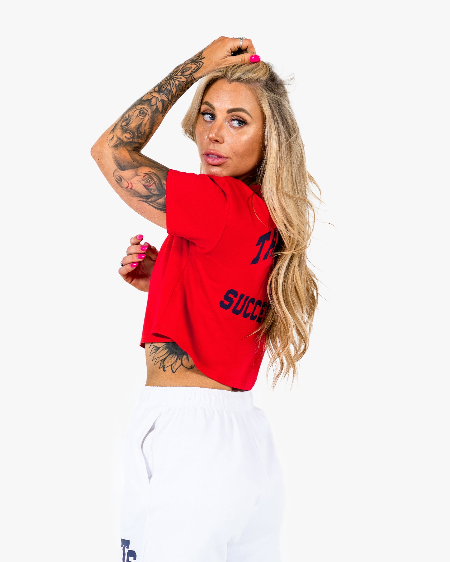 WKND Crop Tee - Red w/ Navy