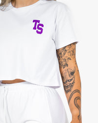 WKND Crop Tee - White w/ Purple
