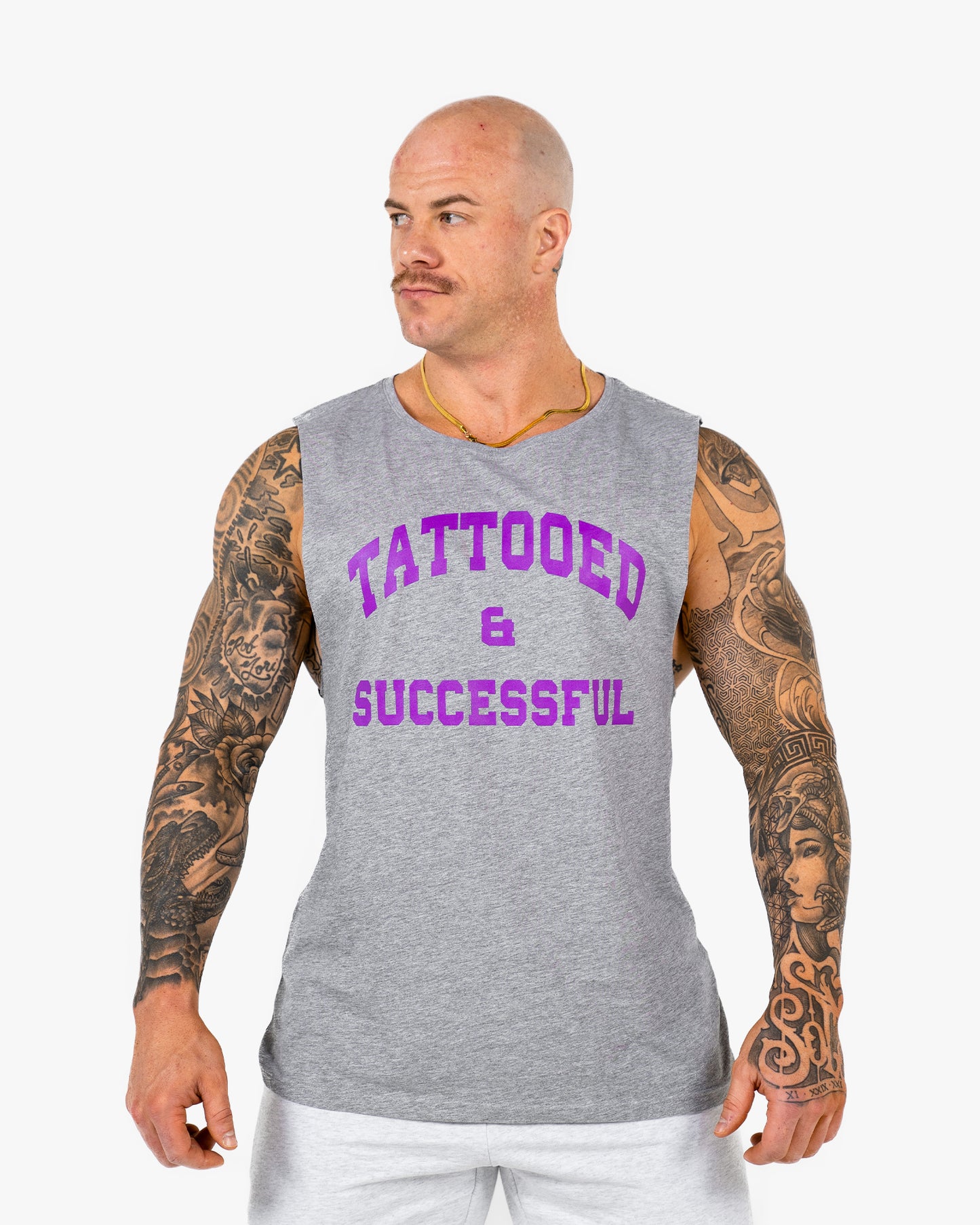 WKND Relaxed Tank - Heather Grey w/ Purple