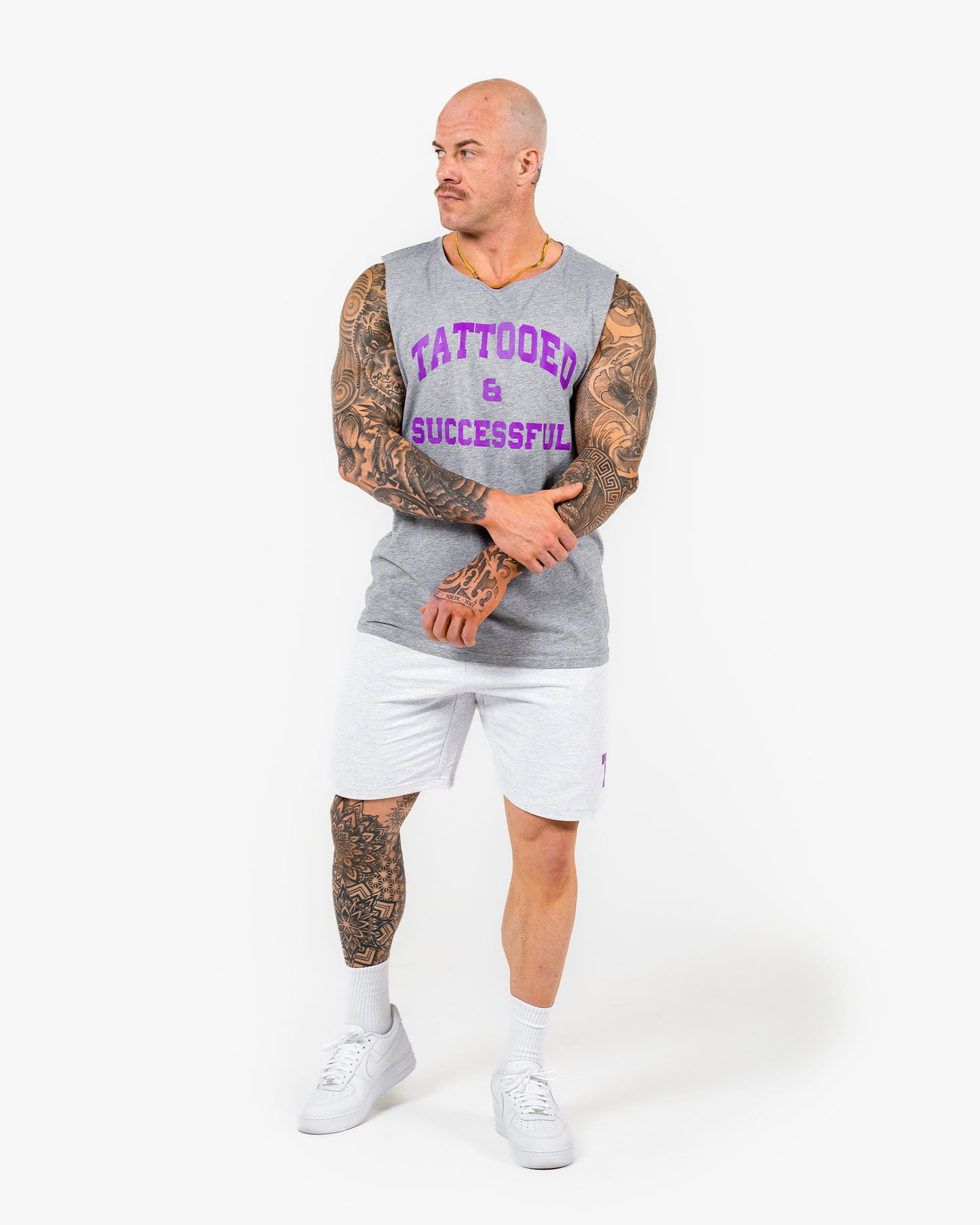 WKND Relaxed Tank - Heather Grey w/ Purple
