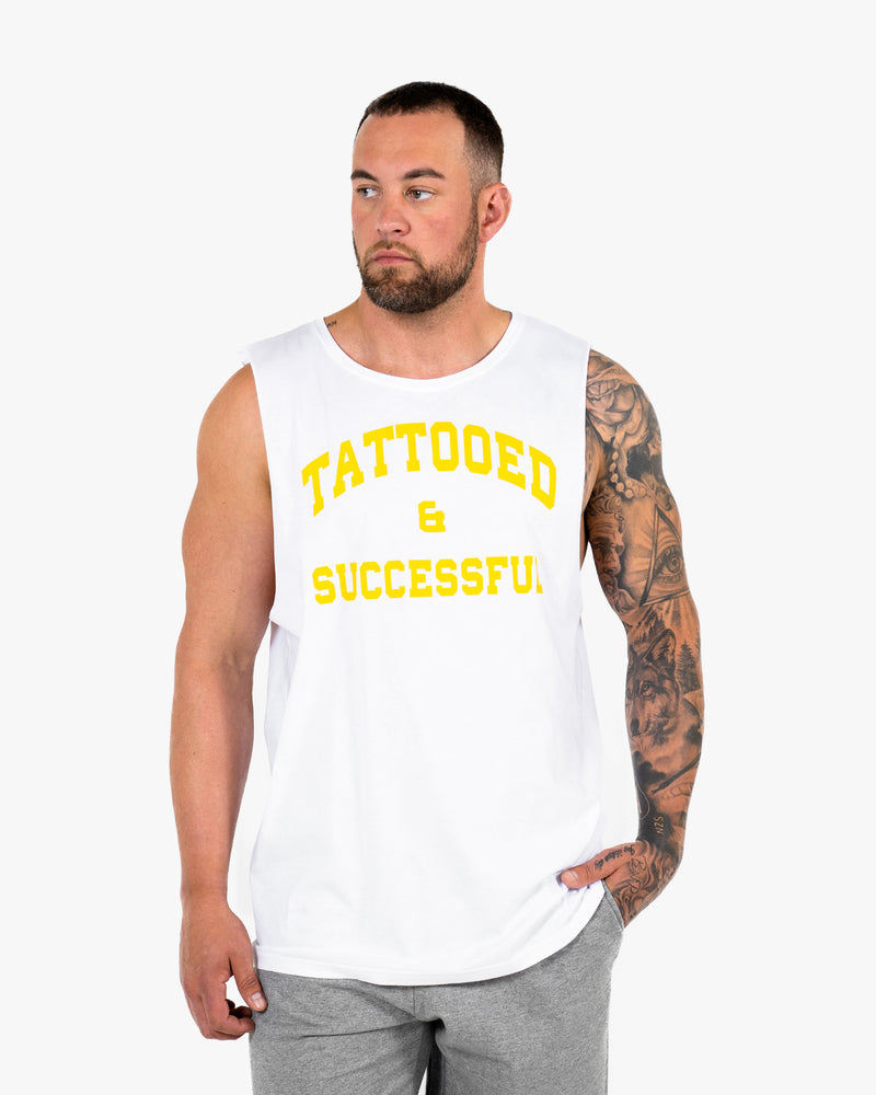 WKND Relaxed Tank - White w/ Yellow
