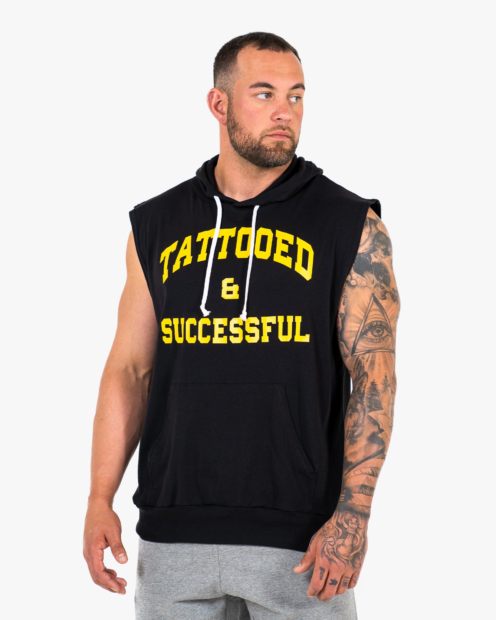 WKND Sleeveless Hoodie - Black w/ Yellow