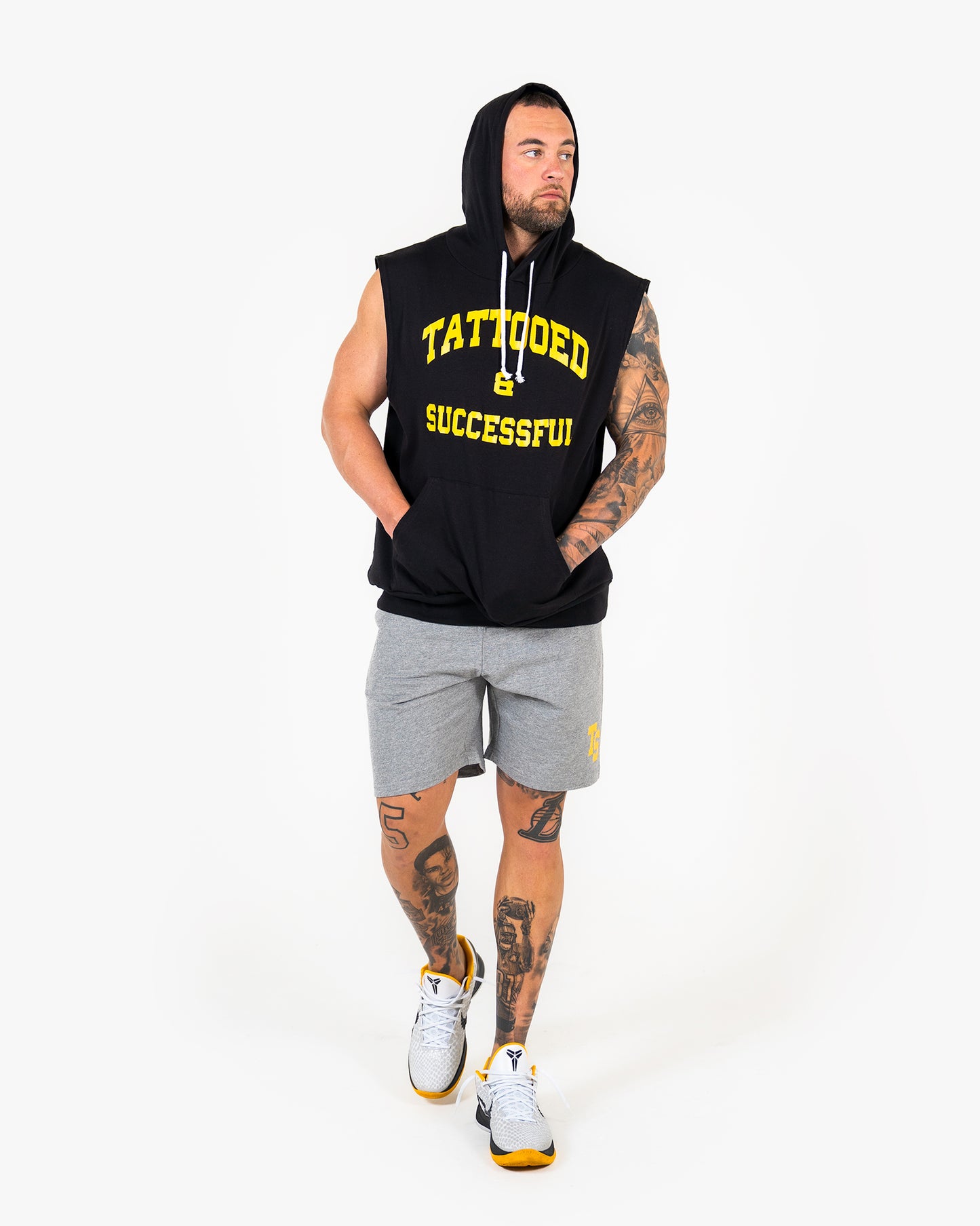 WKND Sleeveless Hoodie - Black w/ Yellow