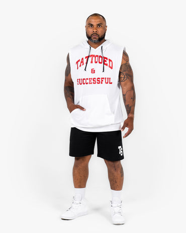 WKND Sleeveless Hoodie - White w/ Red