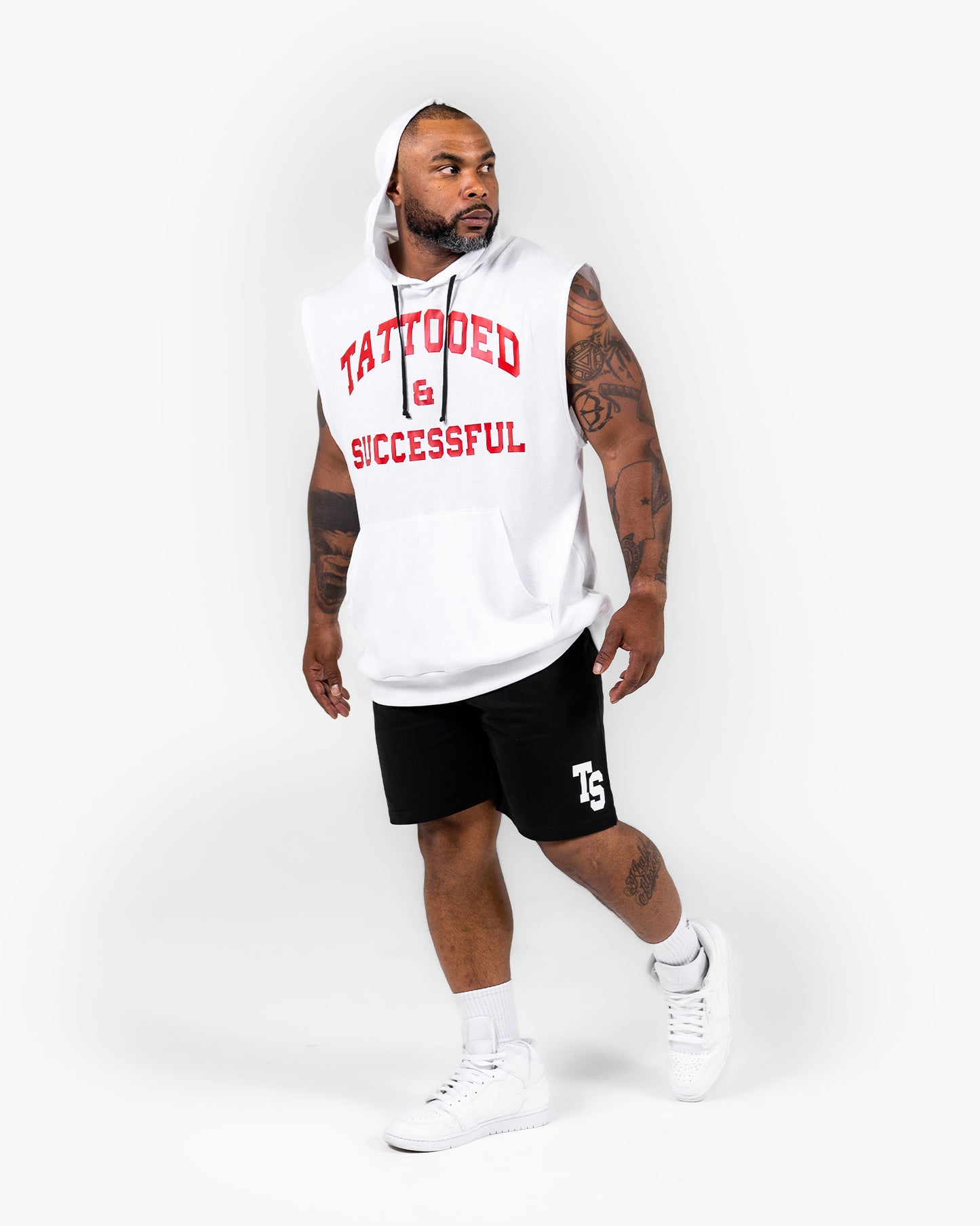 WKND Sleeveless Hoodie - White w/ Red