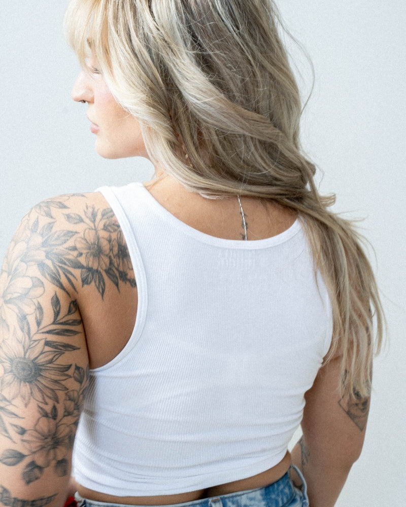 Traditional Ribbed Tank - White