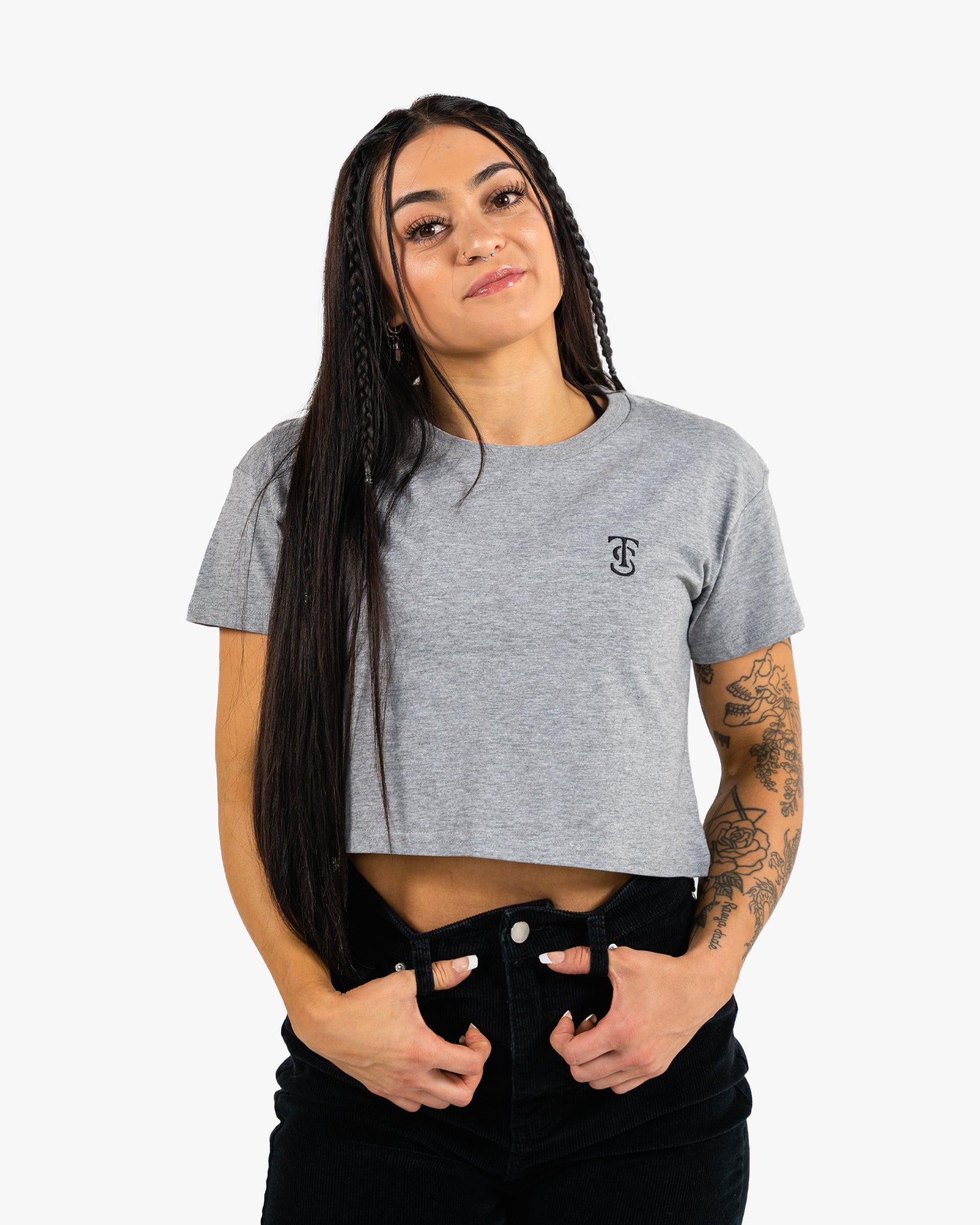 Icon Crop - Heather w/ Black