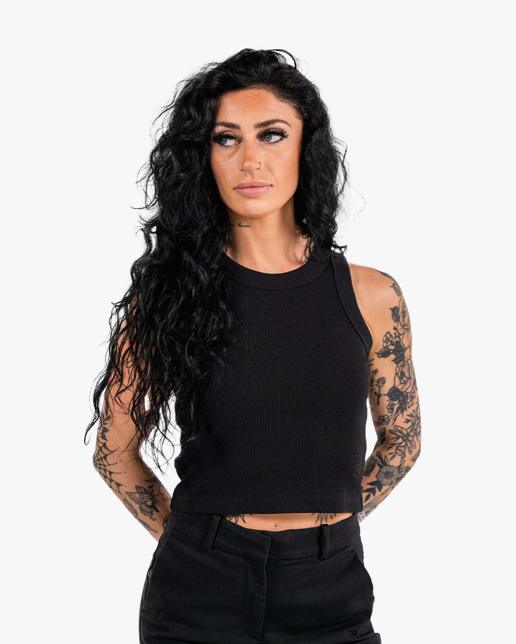 Icon Ribbed Crop Tank - Black w/ Black
