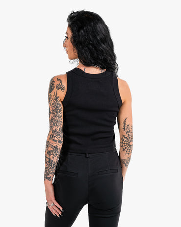 Icon Ribbed Crop Tank - Black w/ Black