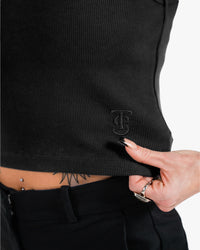 Icon Ribbed Crop Tank - Black w/ Black