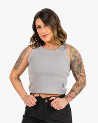 Icon Ribbed Crop Tank - Storm w/ Black