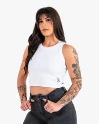 Icon Ribbed Crop Tank - White w/ Black