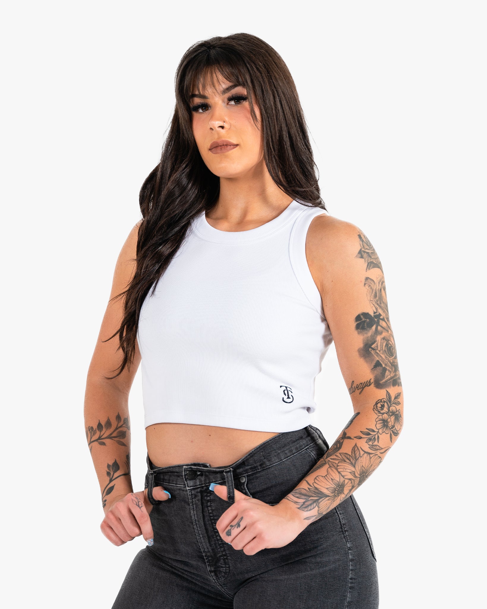 Icon Ribbed Crop Tank - White w/ Black