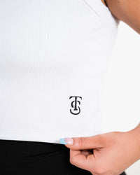Icon Ribbed Crop Tank - White w/ Black