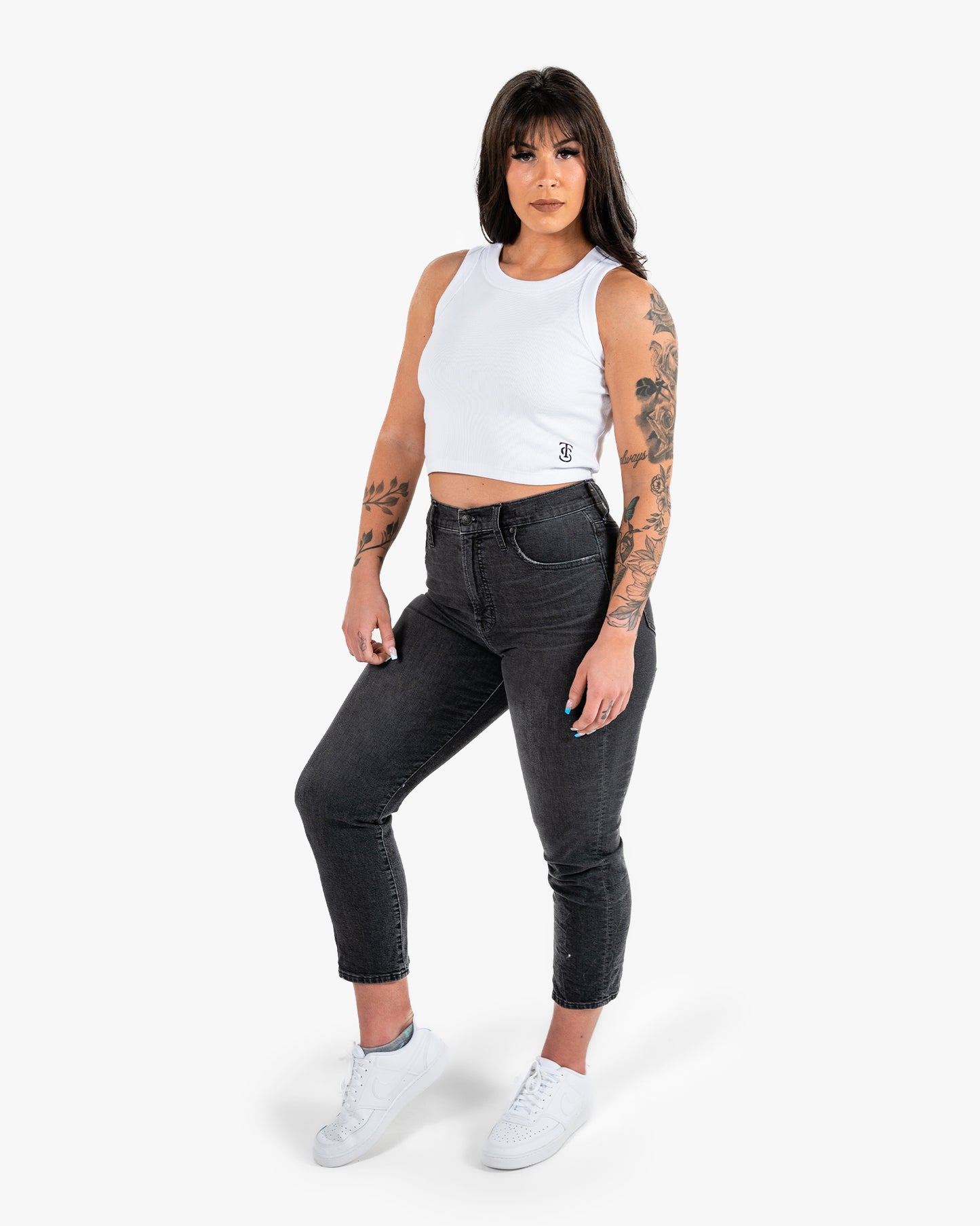 Icon Ribbed Crop Tank - White w/ Black