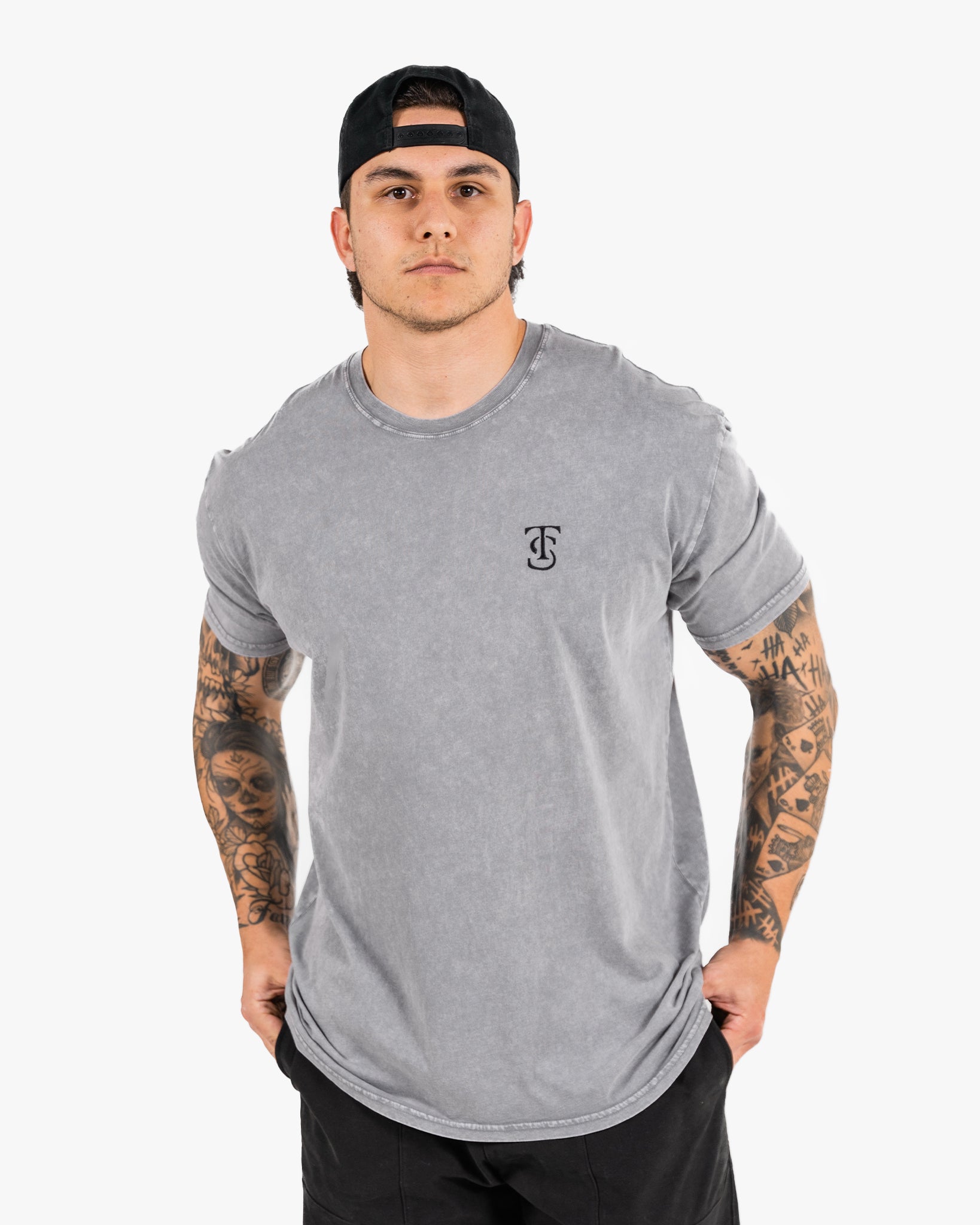 Icon Stone Wash Tee - Ash w/ Black