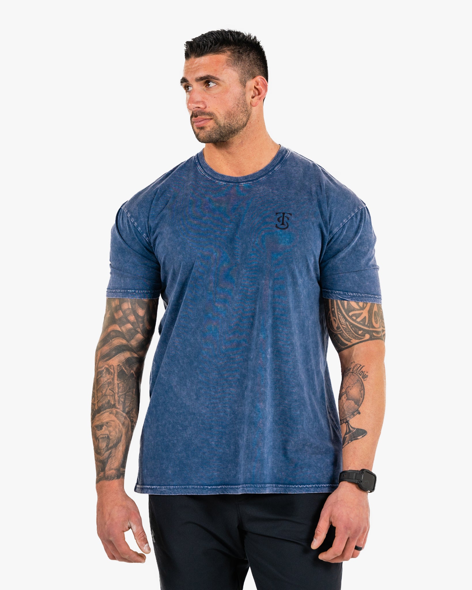 Icon Stone Wash Tee - Blue w/ Black