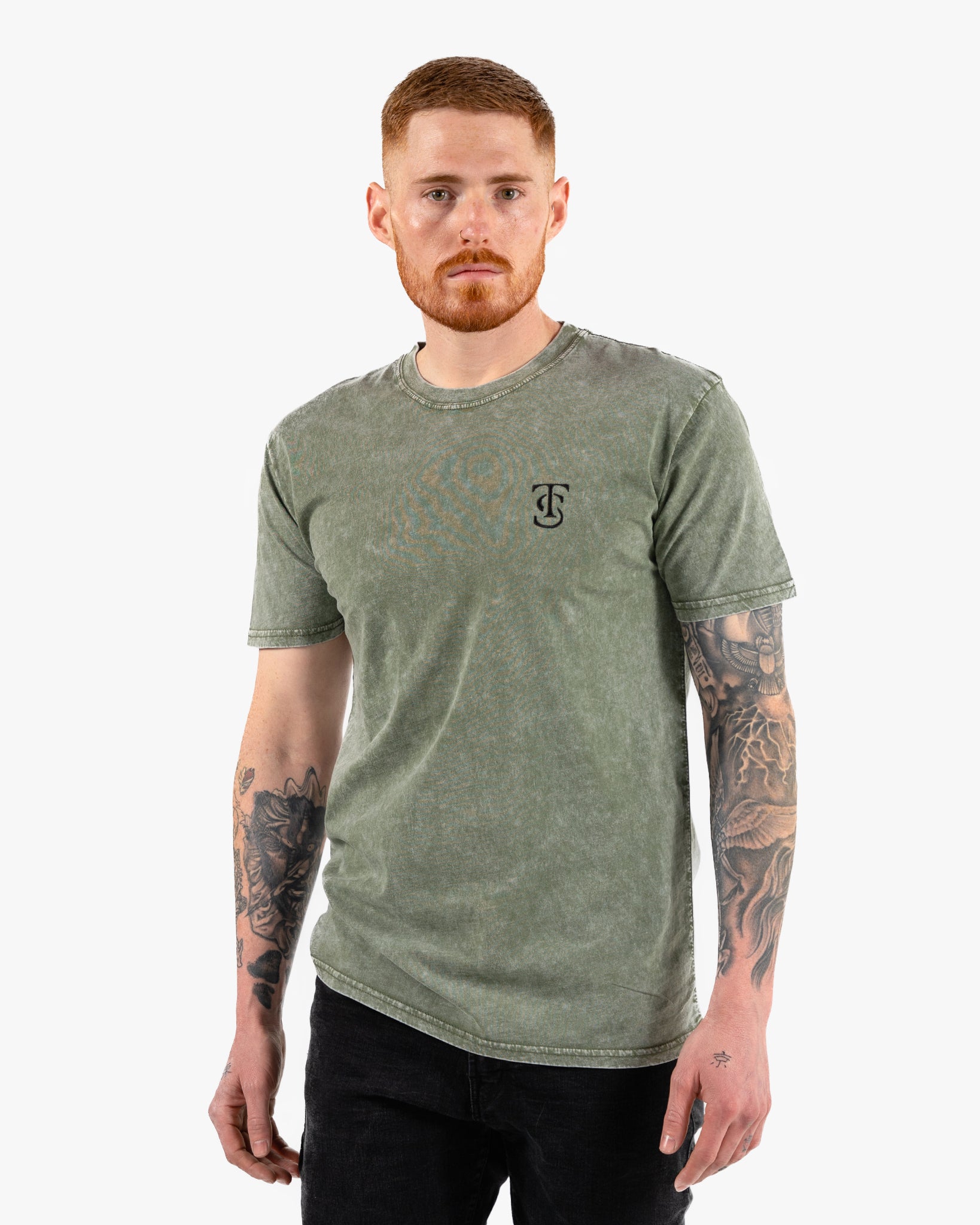 Icon Stone Wash Tee - Moss w/ Black