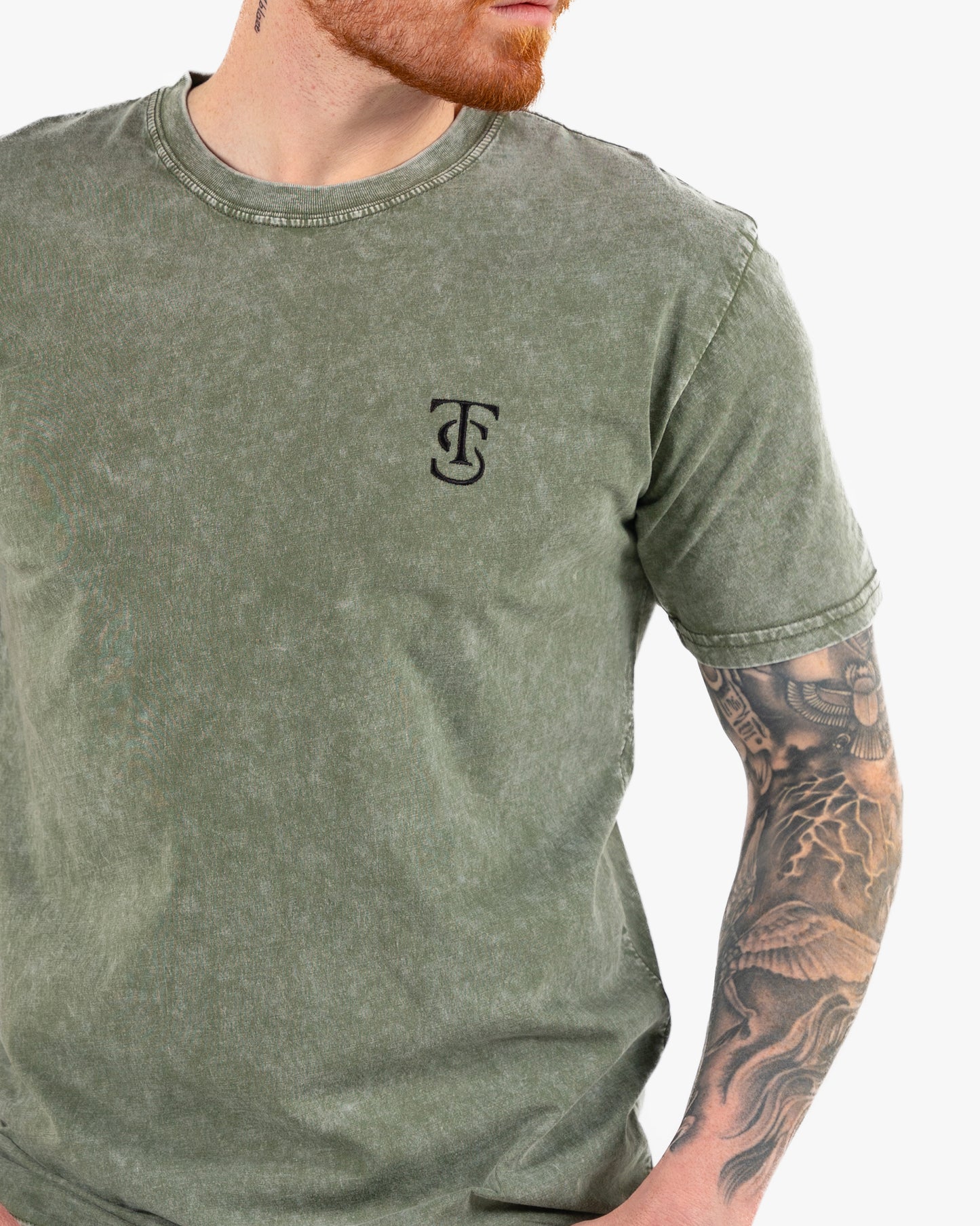 Icon Stone Wash Tee - Moss w/ Black