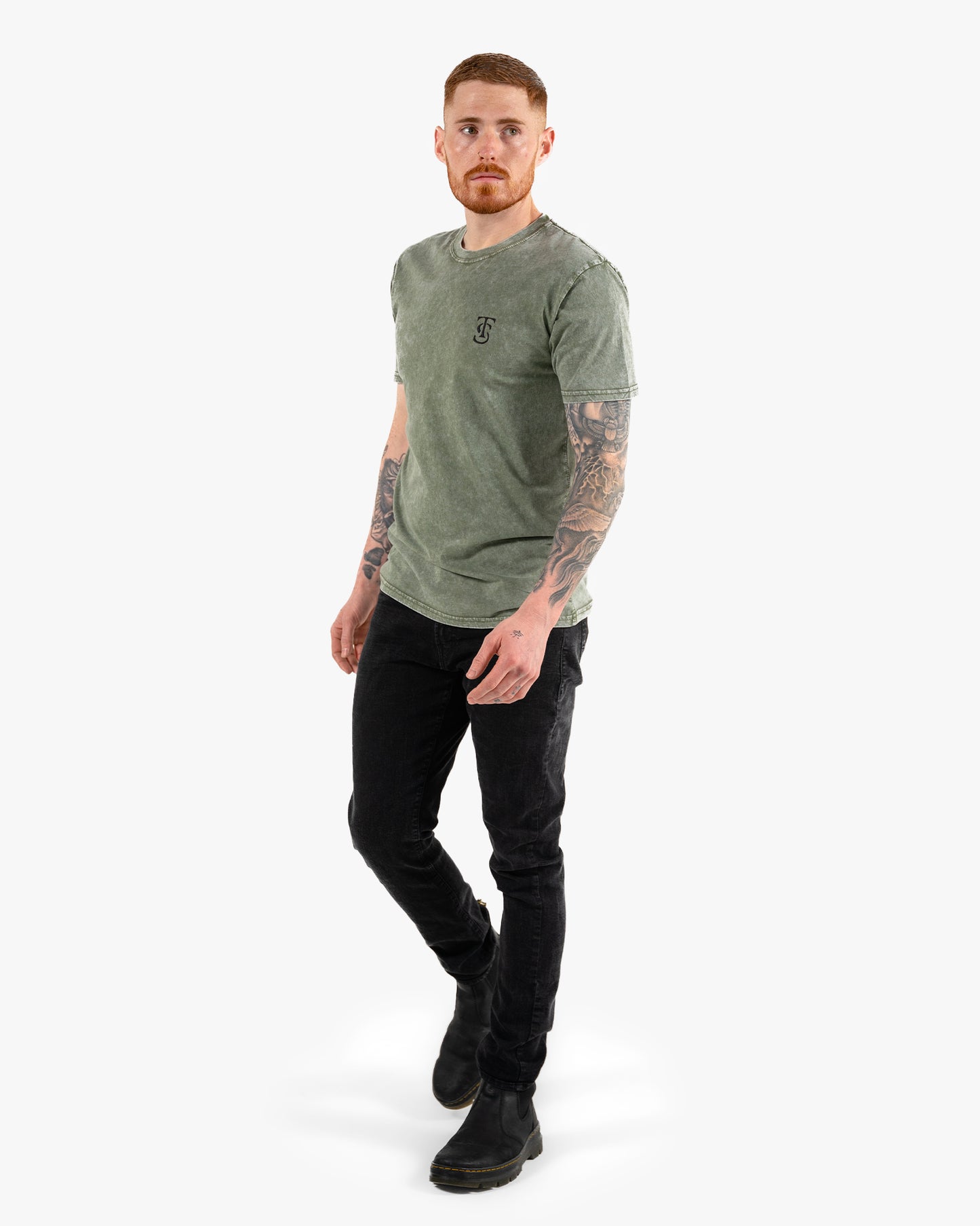 Icon Stone Wash Tee - Moss w/ Black