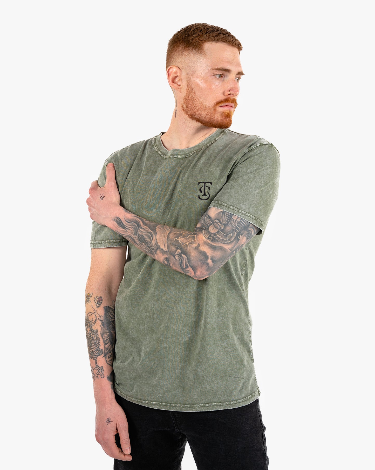Icon Stone Wash Tee - Moss w/ Black