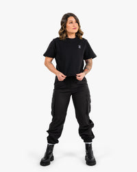 Icon Terry Crop - Black w/ White