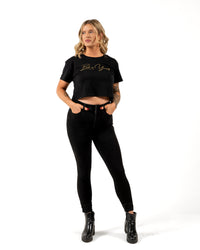 Bet on Yourself Crop Tee - Black w/ Gold