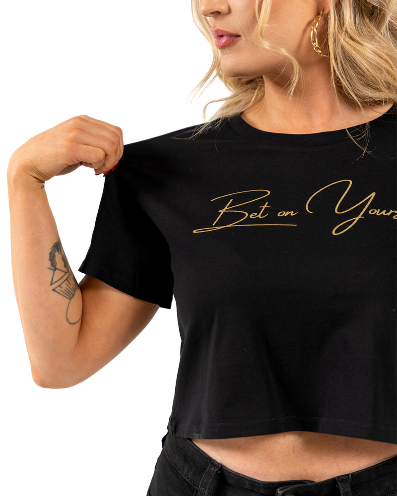 Bet on Yourself Crop Tee - Black w/ Gold