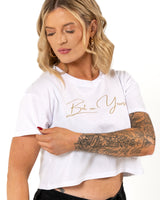 Bet on Yourself Crop Tee - White w/ Gold