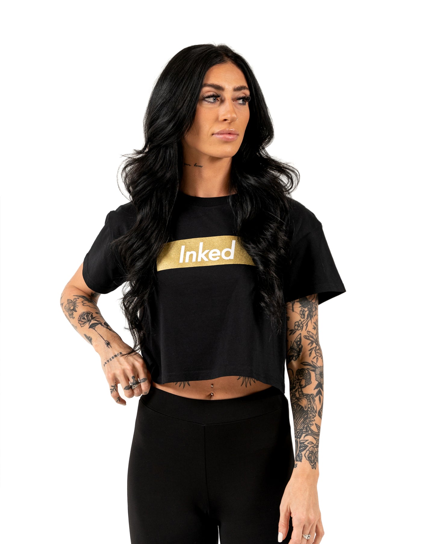 INKED Crop Tee - Black w/ Gold
