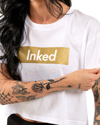 INKED Crop Tee - White w/ Gold