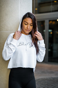 Bet On Yourself Crop Hoodie - White