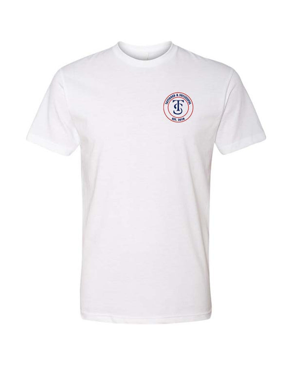 EST 18 T-Shirt - White w/Blue&Red