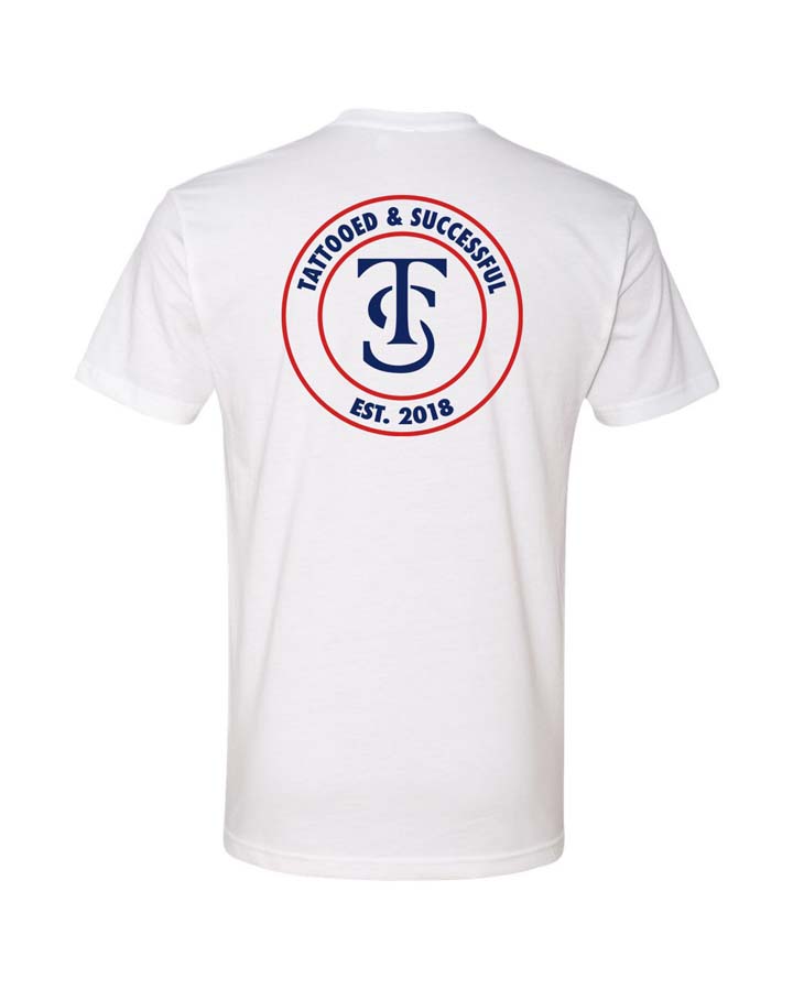 EST 18 T-Shirt - White w/Blue&Red