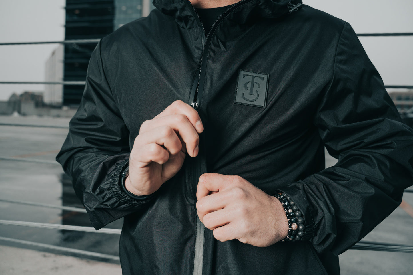 Section Patch Rain Coat - Black