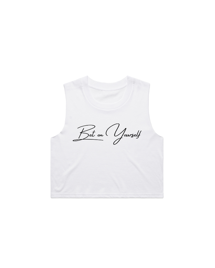 Bet On Yourself Crop Tank - White