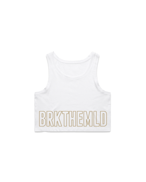 BRKTHEMLD Outline Crop Tank - White w/ Gold