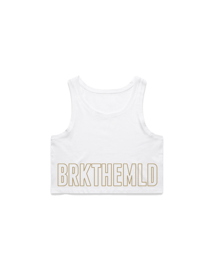 BRKTHEMLD Outline Crop Tank - White w/ Gold
